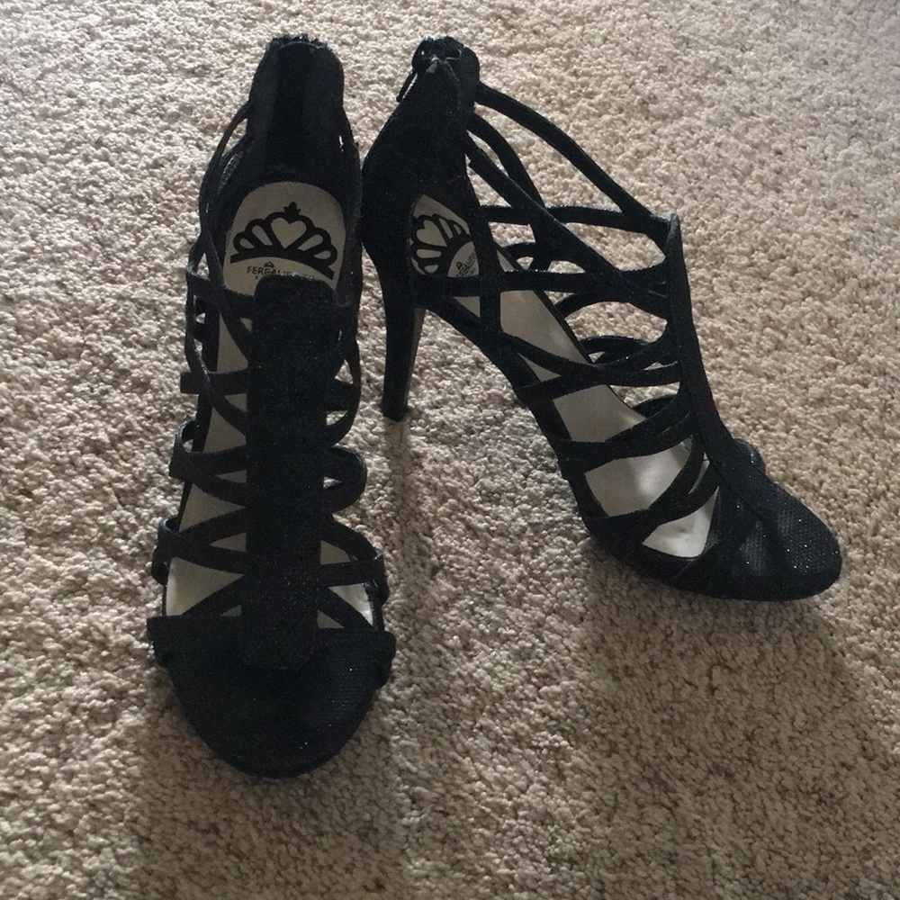 Strappy black high heels